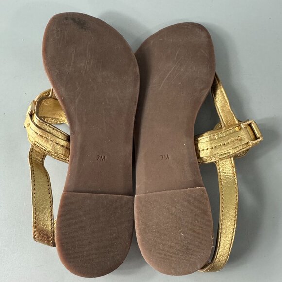 Tory Burch Cassia Gold Leather Flat Sandals w/ Gold Hardware, Size 7 M - Picture 10 of 15